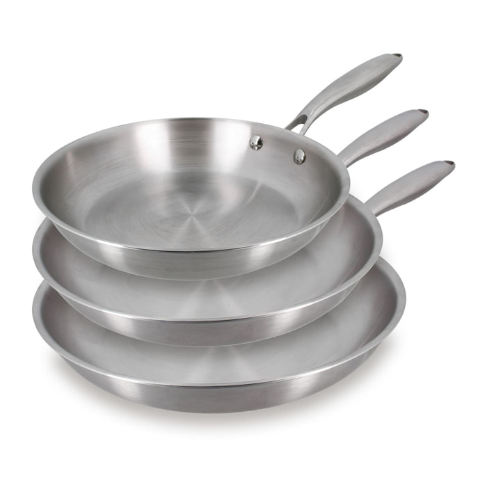 Lot de 3 poêles en acier inoxydable - tous feux TRINOX