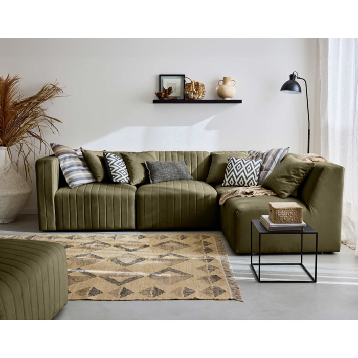 Nova - canapé modulable d'angle droit - 5 places - avec pouf d'appoint - en velours - Vert