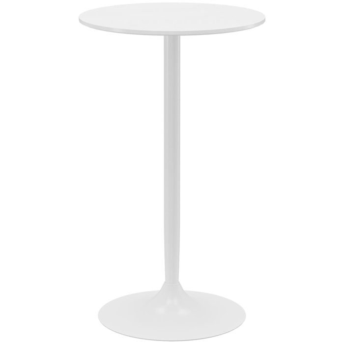 Mesa de Bar Redonda Mesa Alta de Cocina Moderna con Encimera Laminada y Marco de Acero para 2 Personas para Casa Comedor Ø60x102 cm Blanco