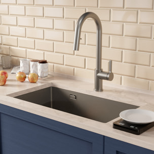 Timeless 68x45x21 cm évier sous plan inox 304 + mitigeur inox avec douchette extractible, gun metal brossé (TMLKSU-6845BGM-M2)
