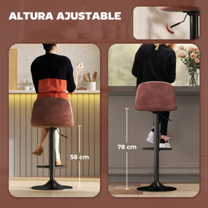 Juego de 2 Taburetes de Bar Taburetes Altos de Cocina Regulable en Altura 84-104 cm con Respaldo y Reposapiés Tapizado en PU Giratorio en 360° para Comedor Mostrador Marrón
