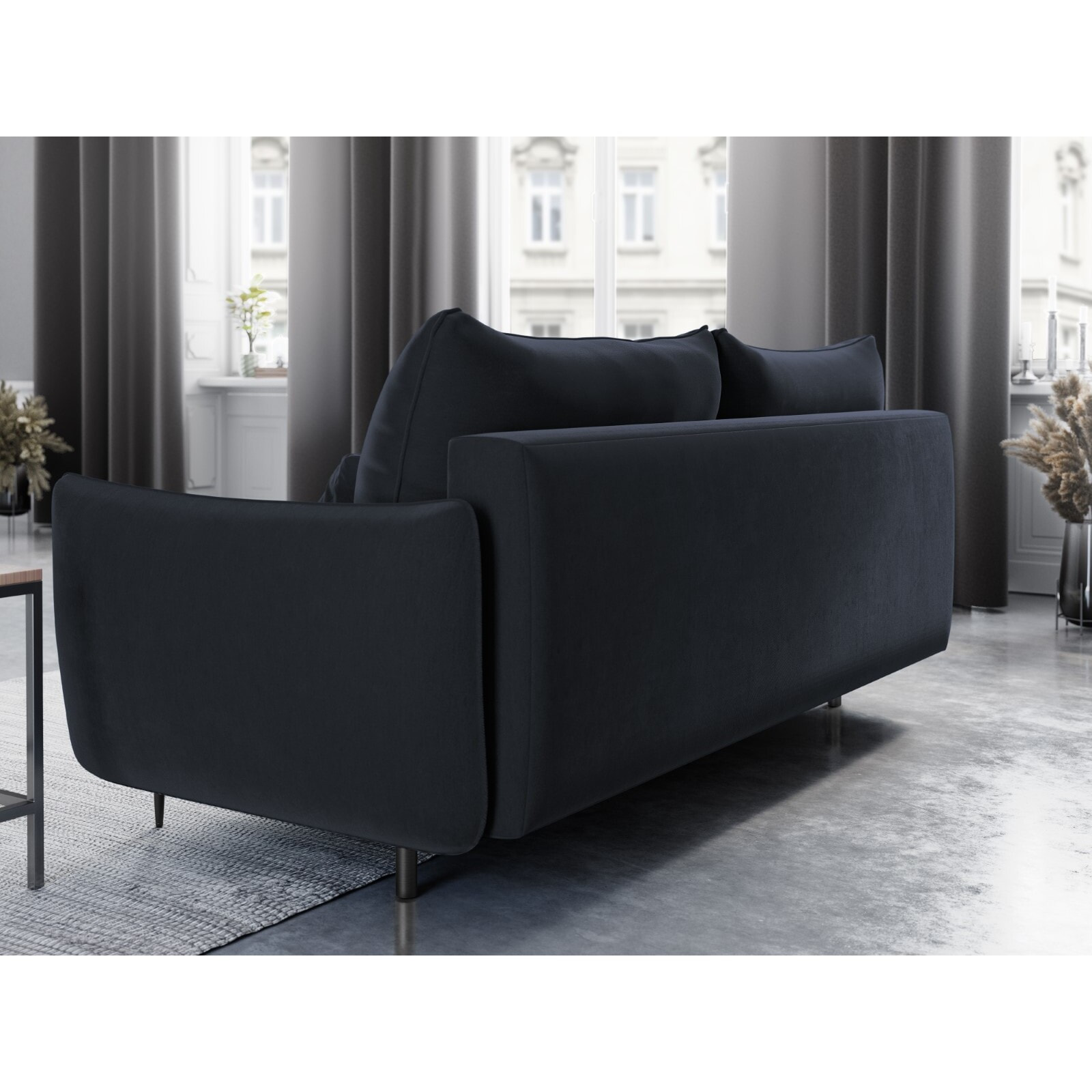 Canapé convertible avec coffre de rangement "Vermont" 3 places en velours bleu foncé