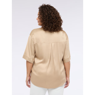 Fiorella Rubino - Camisa de satén elástico con mangas tres cuartos - Beige