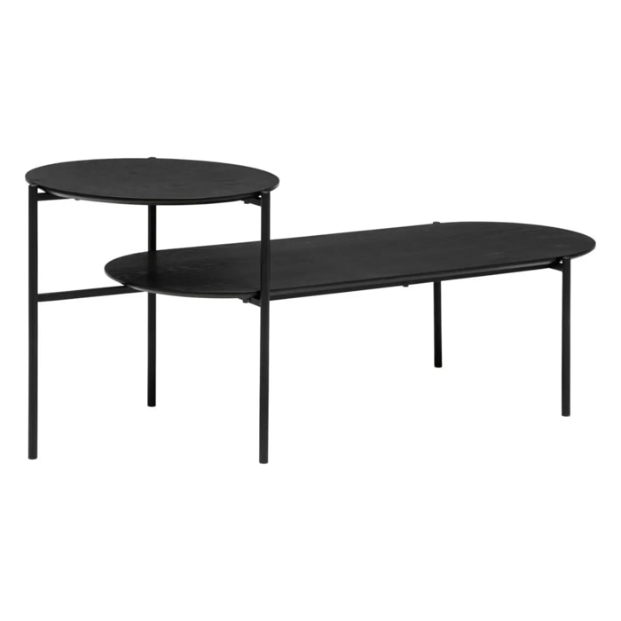 Table basse 2 niveaux "Kemi" en placage noyer & métal 118x43cm noir