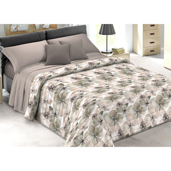 Quilt Trapuntino Piumino Estivo 100gr/mq Microfibra Disegno Flower Tortora D20