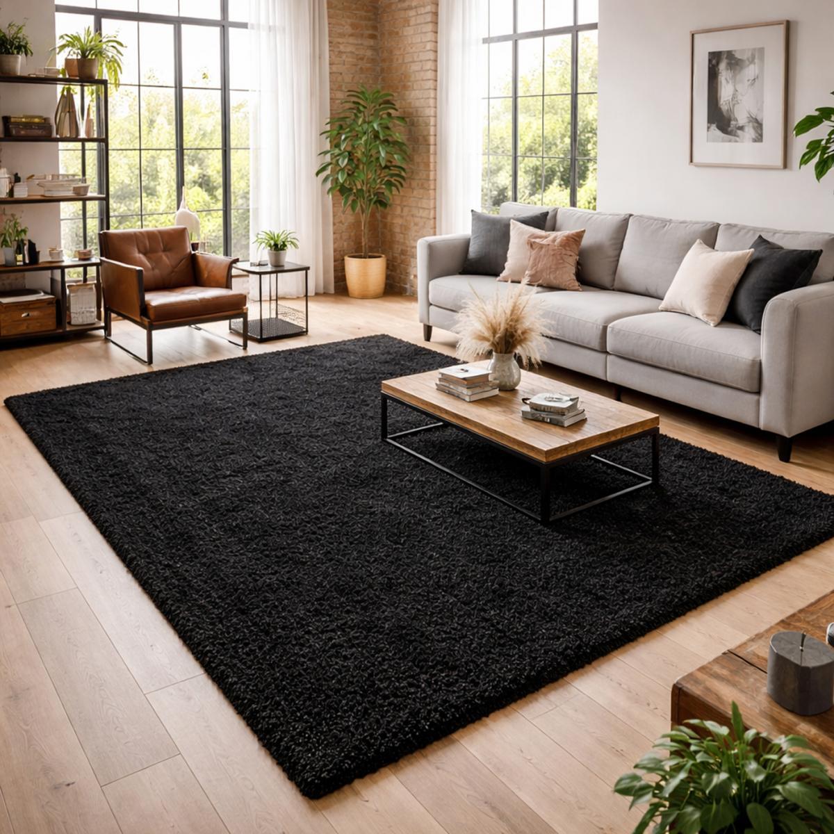 Tapis poils longs shaggy tissé motif uni ZASIVE