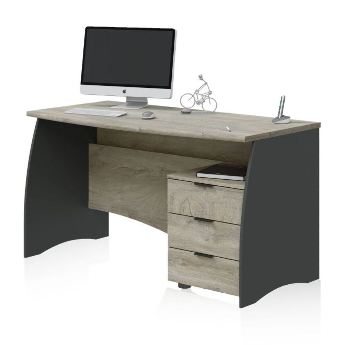 Mesa de escritorio Elan 3 cajones Roble Alaska - Gris Antracita