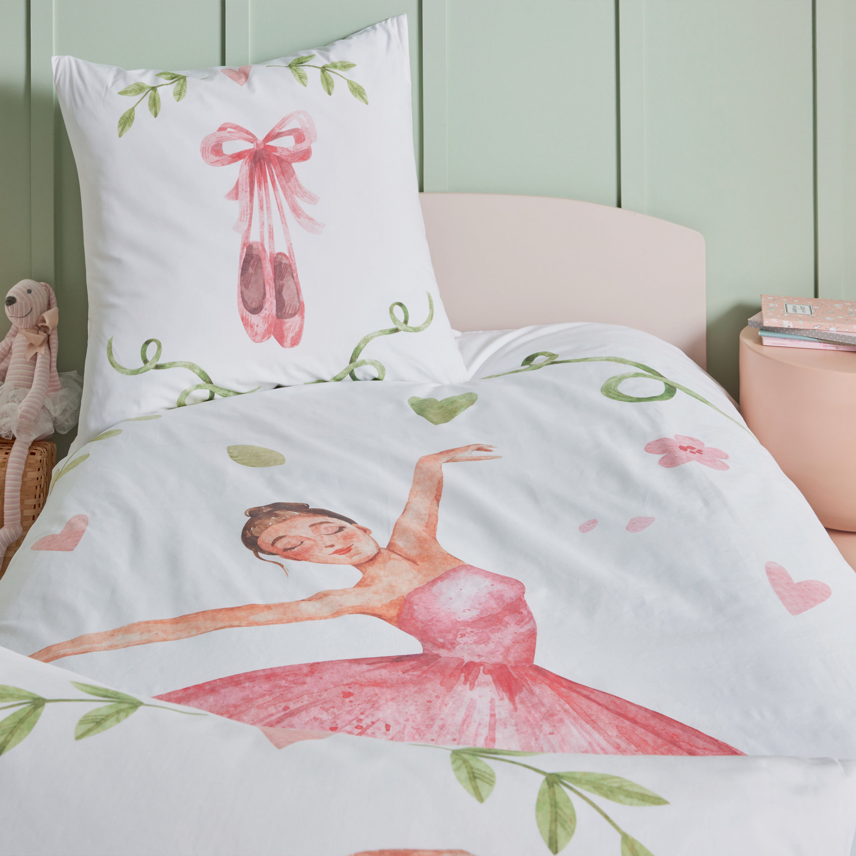 Housse de couette enfant percale de coton danseuse étoile - Rose