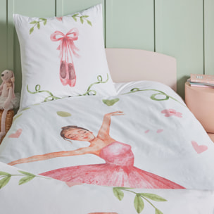 Housse de couette enfant percale de coton danseuse étoile - Rose