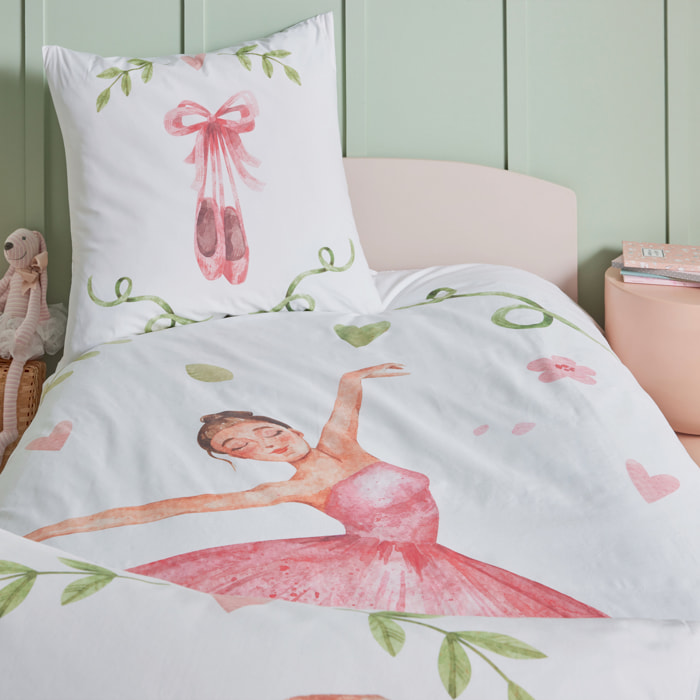 Housse de couette enfant percale de coton danseuse étoile - Rose