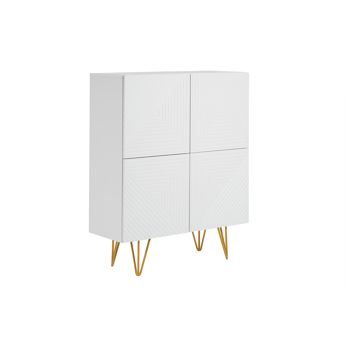 Buffet haut design gravé blanc mat et métal doré 4 portes L86 cm OZEN