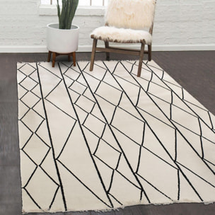 Tapis kilim Reversible Nihe tissé à la main en laine beige motif berbère