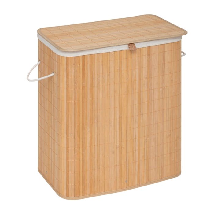 Panier à linge double 100L en bambou - Marron Clair