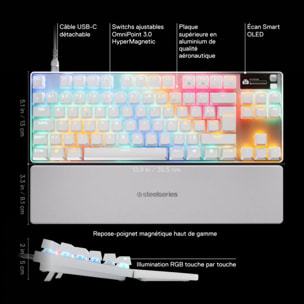 Clavier gamer STEELSERIES Apex Pro TKL Gen 3 FR Blanc