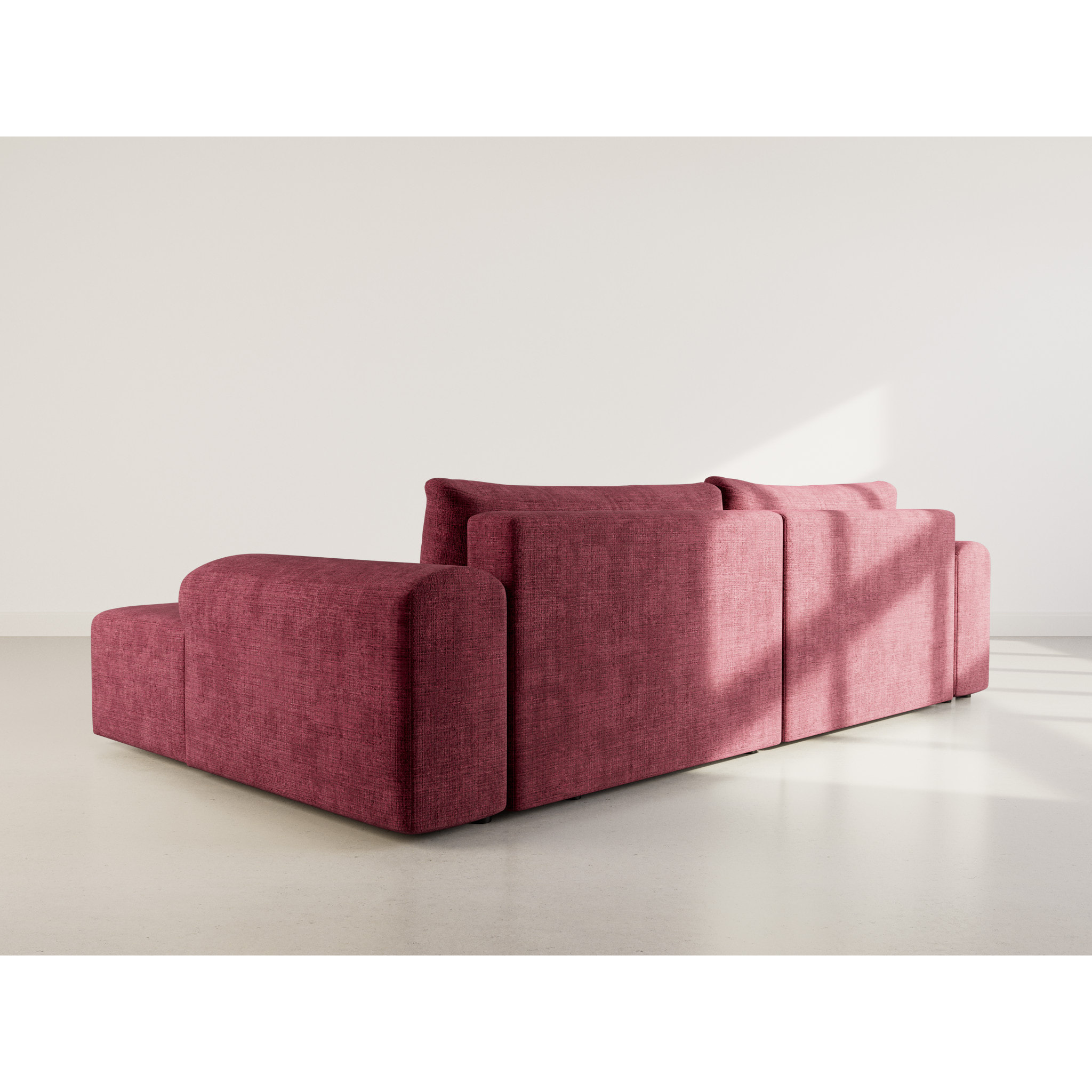 Rebecca - canapé d'angle droit 4 places convertible avec coffre en velours texturé - Prune