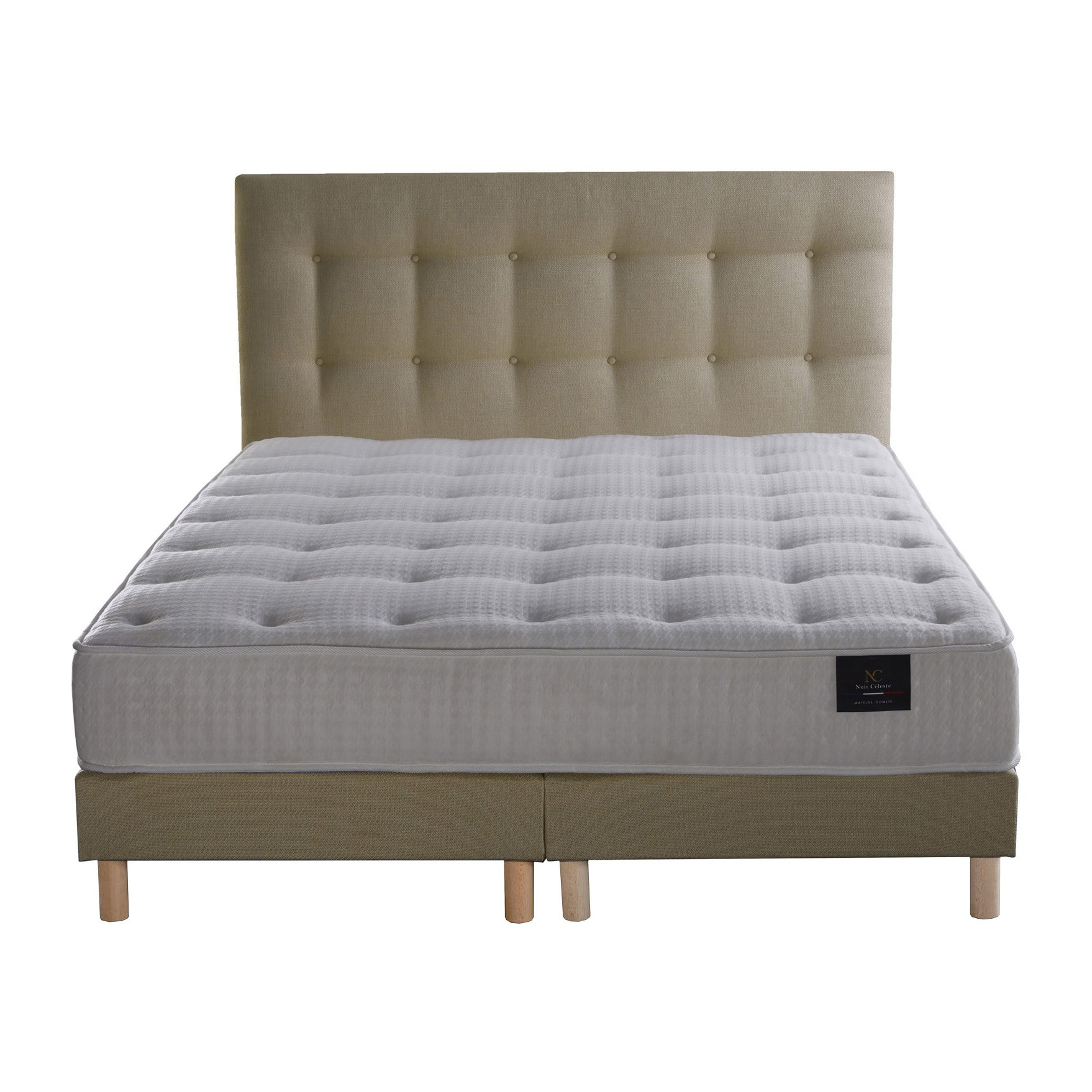 Ensemble Nova + tête de lit capitonnée - Matelas ressorts ensachés Mémoire de forme - Sommier Jaune