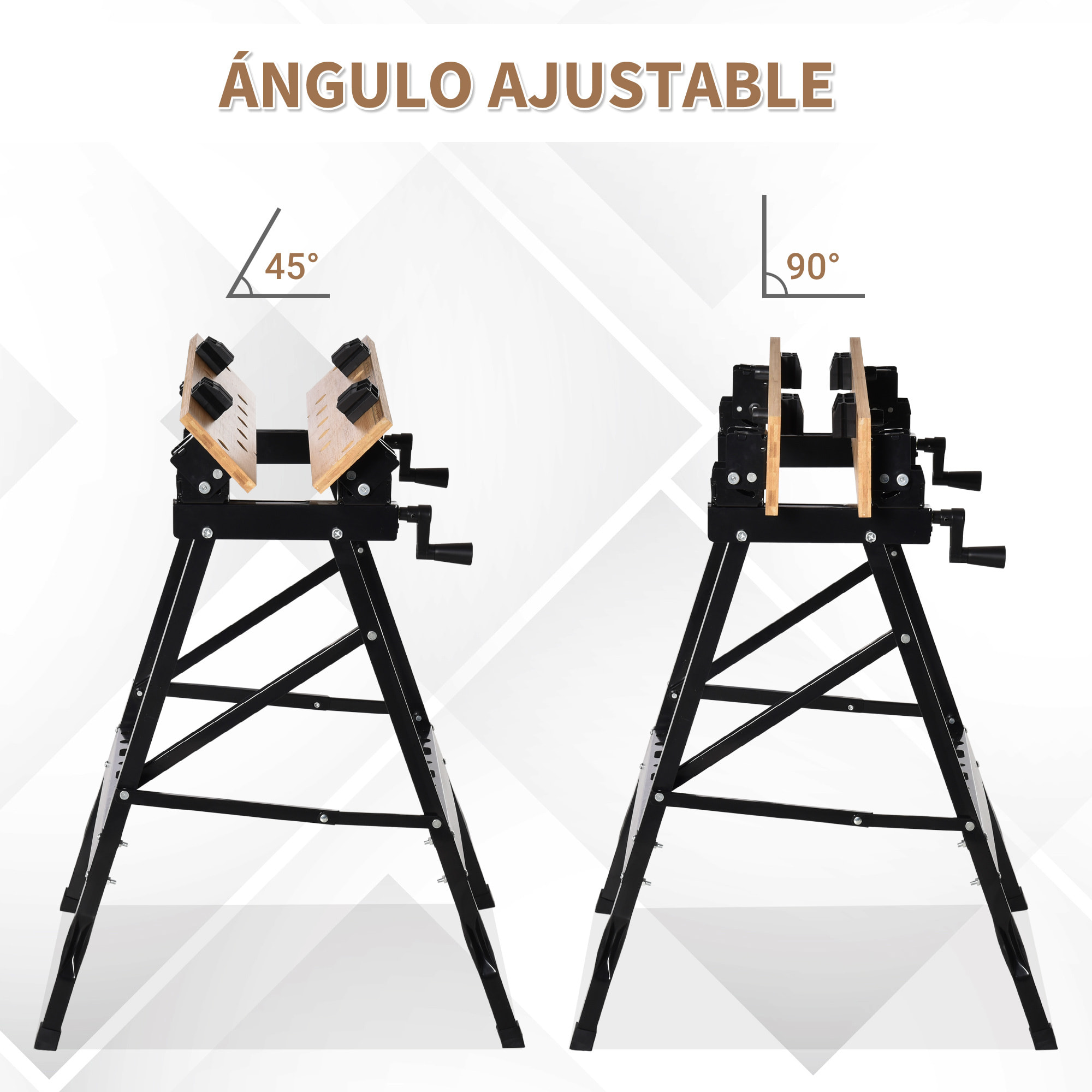 HOMCOM Banco de Trabajo Plegable Portátil con Tableros Ajustables en ángulo y Distancia Bambú y Acero Carga Máx. 150 kg 63,5x60,5x78 cm Madera Natural y Negro