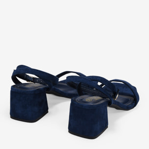 Sandalias de tacón azul marino con hebilla