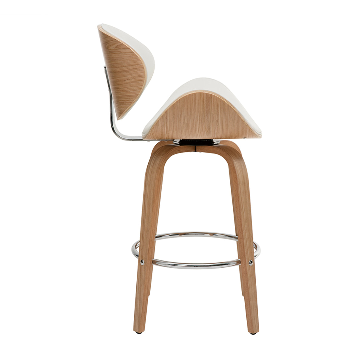 Tabouret de bar pivotant blanc et bois clair H68 cm pivotant 360° WALNUT