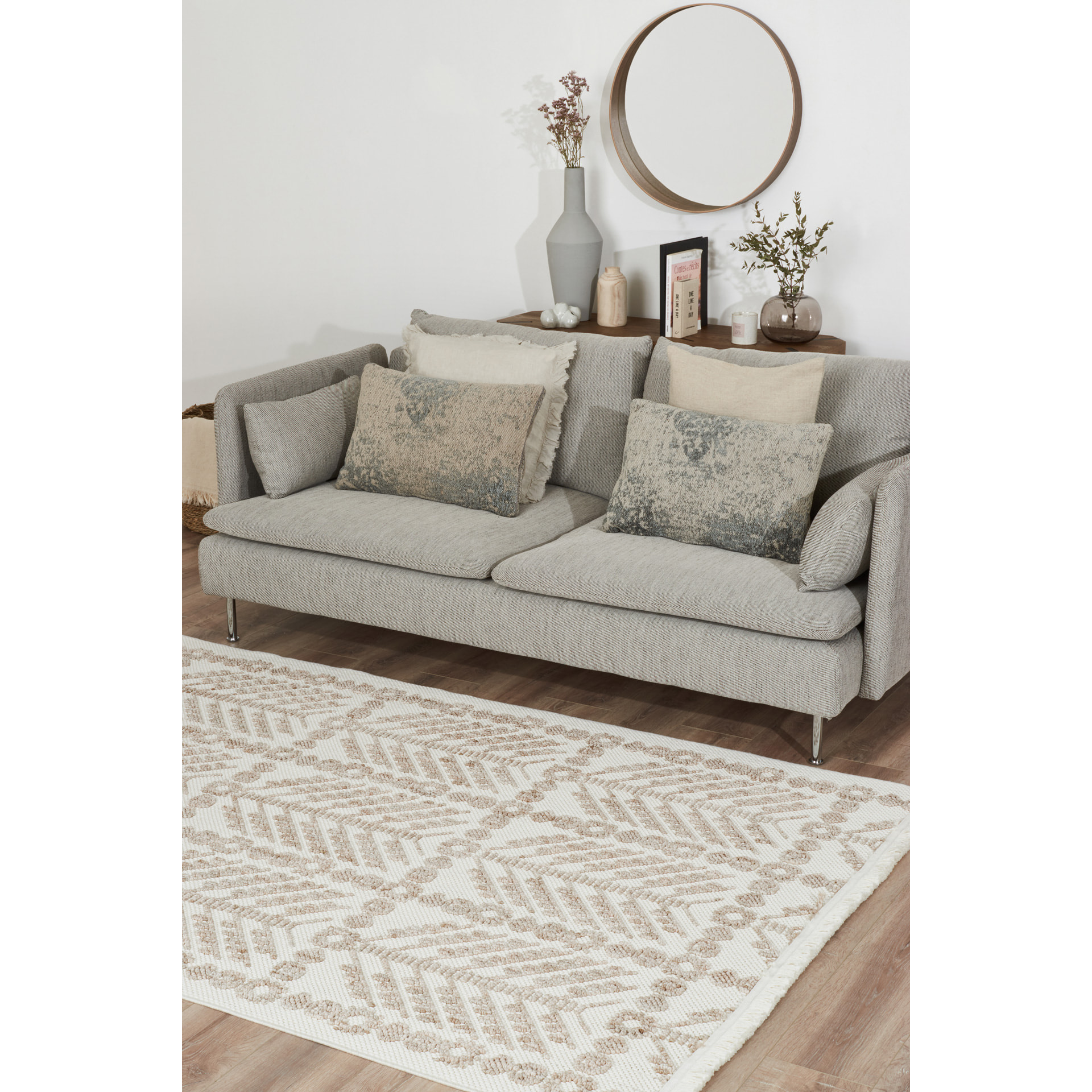 Bali - tapis moderne aztèque, crème