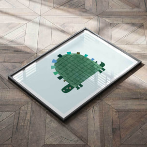 Affiche enfant tortue verte  Affiche sous cadre noir