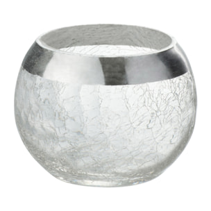 J-Line Bougeoir Boule Craquele Verre Transparent/Argent Small