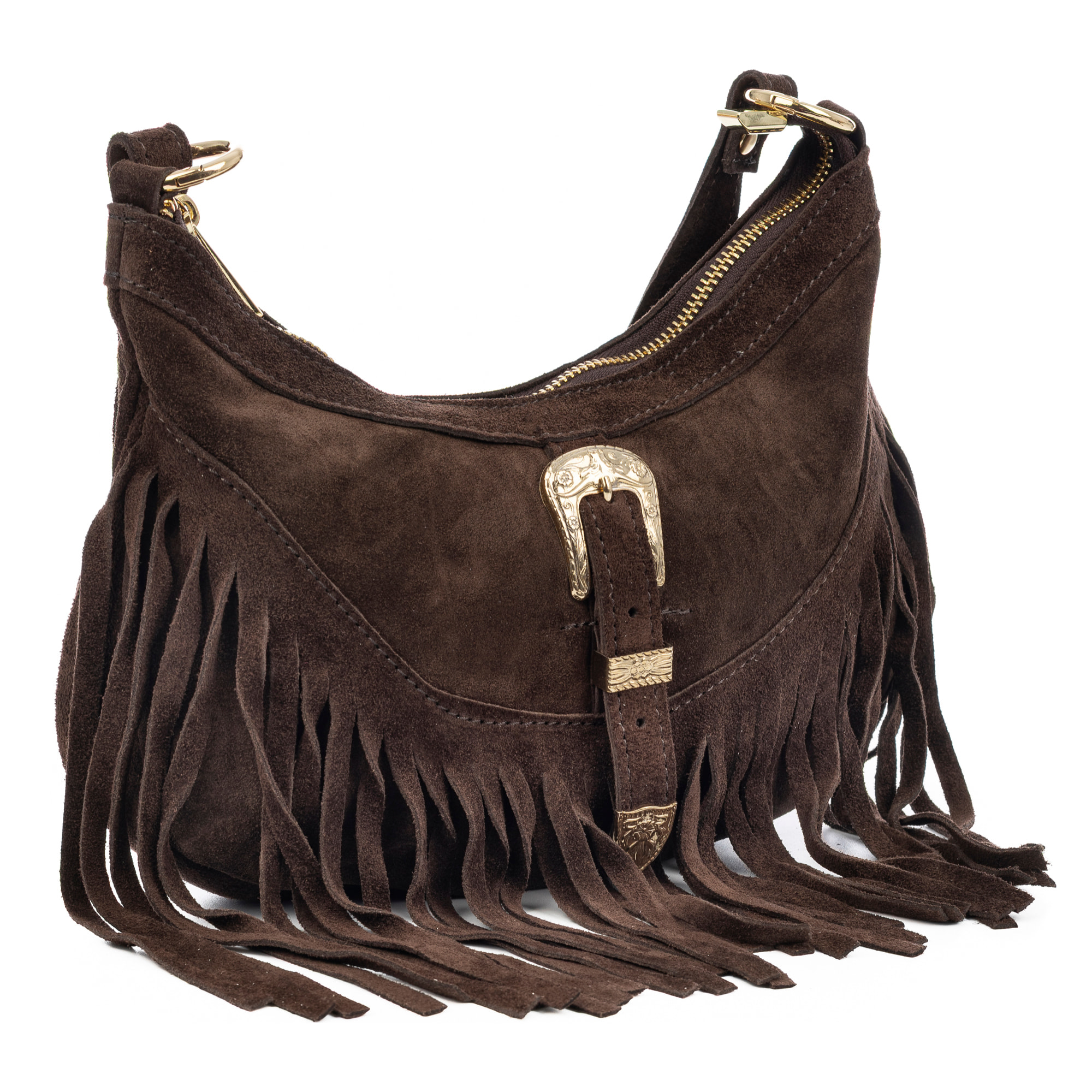 Barlassina borsa a tracolla Donna. Pelle scamosciata autentica, con frange.
