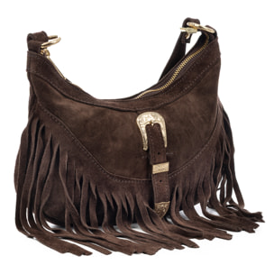 Barlassina borsa a tracolla Donna. Pelle scamosciata autentica, con frange.