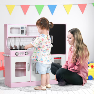 Cuisine enfant - jouet d'imitation cuisine multi-équipée - 5 accessoires acier inox - blanc rose
