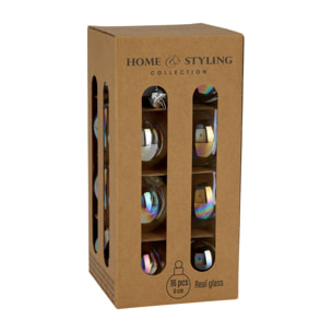 juego de 16 bolas de navidad color iridiscente - brillantes