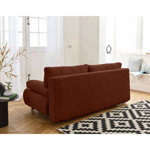 Cristal - canapé 3 places - convertible avec coffre et pouf - en velours côtelé - Terracotta