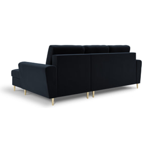 Canapé d'angle droit convertible avec coffre de rangement "Kyoto" 4 places en velours bleu foncé