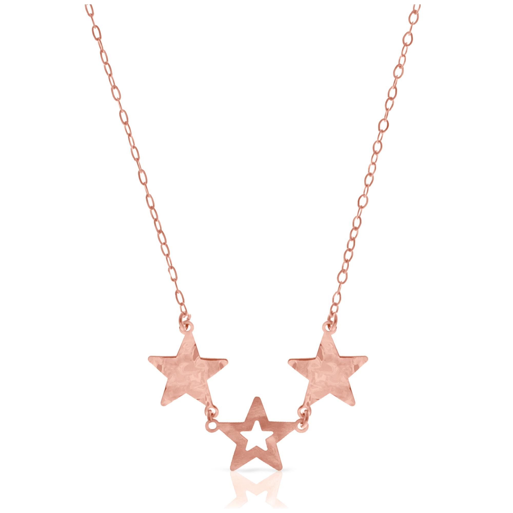 FIRENZE SILVER. AquaStel Collar Plata de Ley 925. Estrella contorneada y dos estrellas laminadas.Motivo forma de corazón junto al cierre. Baño galvanizado oro rosa 24K.