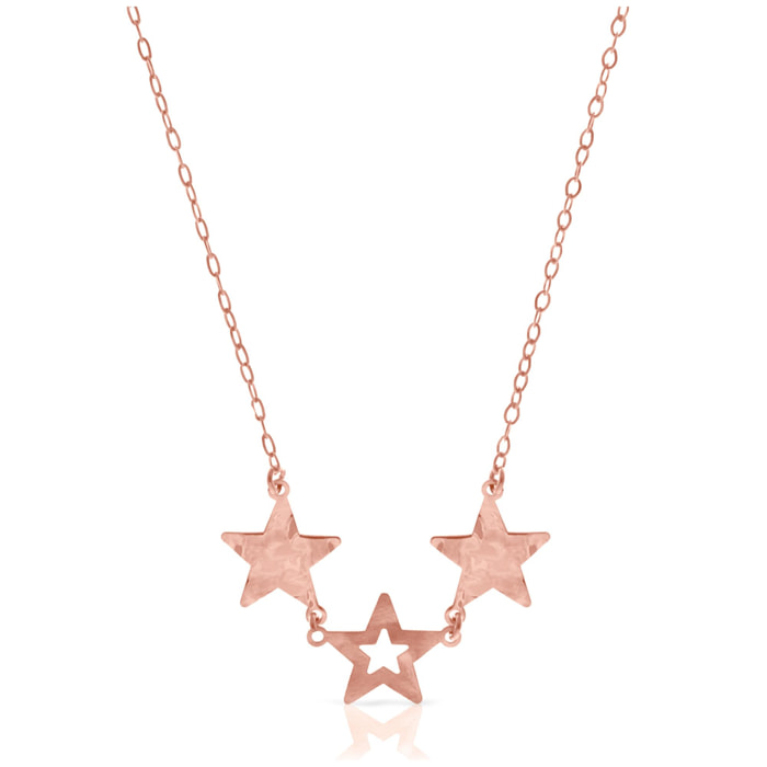 FIRENZE SILVER. AquaStel Collar Plata de Ley 925. Estrella contorneada y dos estrellas laminadas.Motivo forma de corazón junto al cierre. Baño galvanizado oro rosa 24K.