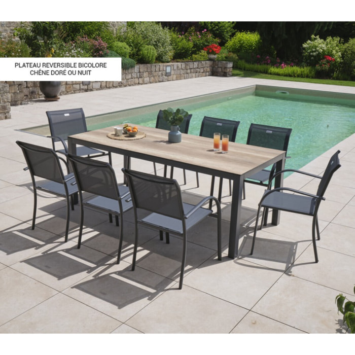 Ensemble table et fauteuils de jardin  - Chêne doré et Nuit - TIMOR