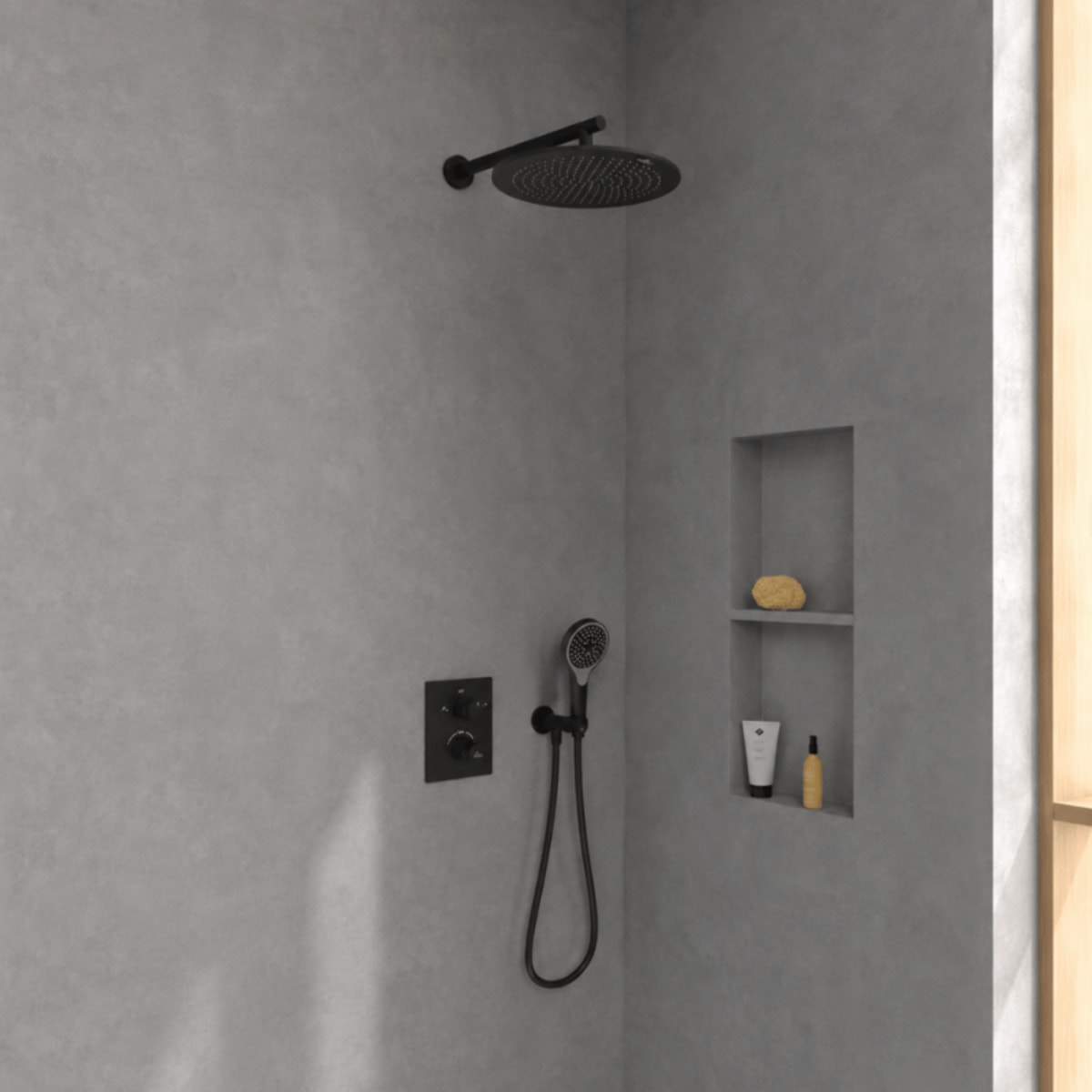 Bras mural pour douche de tête Universal rond Noir mat