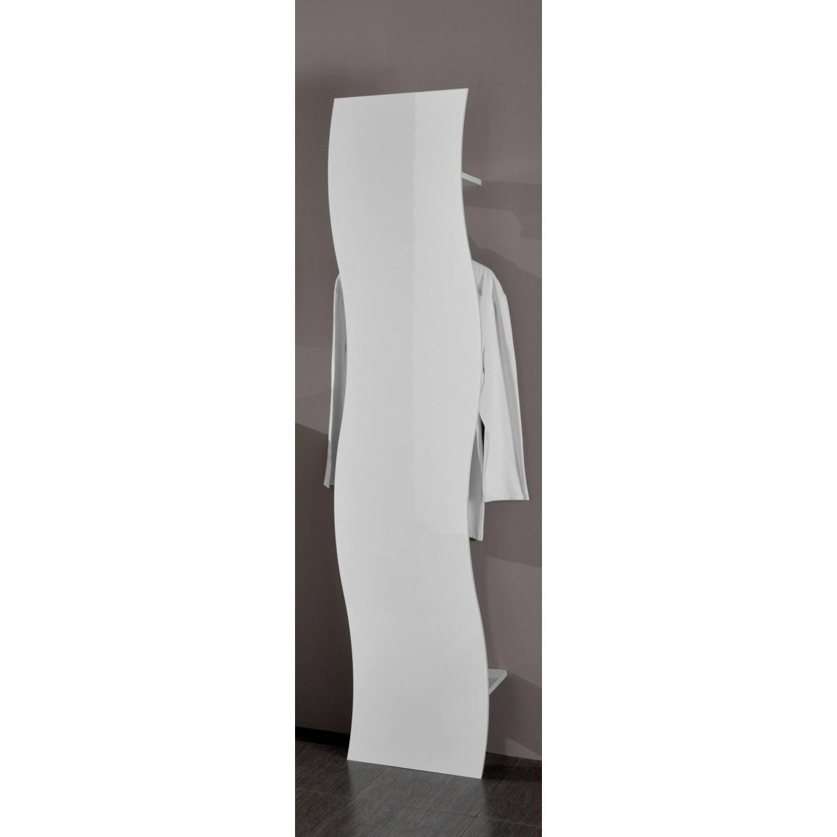 Appendiabiti verticale ondulato, Made in Italy, con tubo per vestiti e ripiani, Mobile per ingresso, cm 40x27h186, colore Bianco lucido