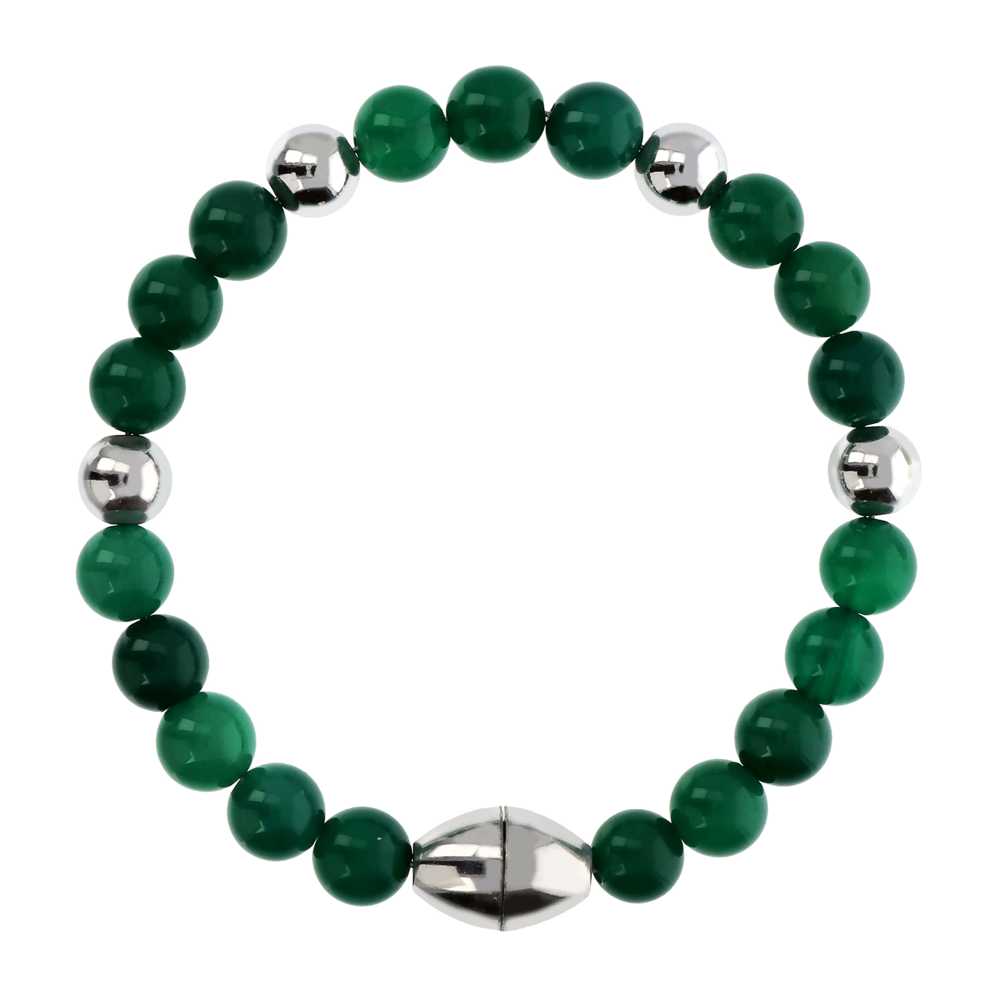 Bracciale di Sfere Argentate e in Pietra Naturale Quarzo Verde in Argento 925 placcato Rodio