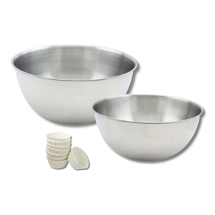 Ensemble comprenant 100 moules à muffin en papier, 1 spatule  Zenker, 2 bols à mixer en inox Fackelmann