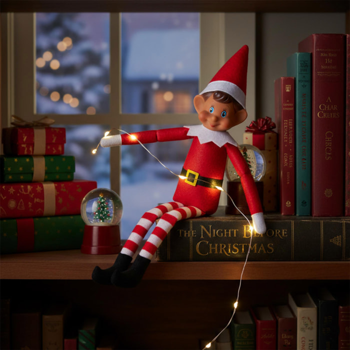 Elfo decorativo de 28cm, en poliéster y pp, figura decorativa para hogar, árbol o estantería