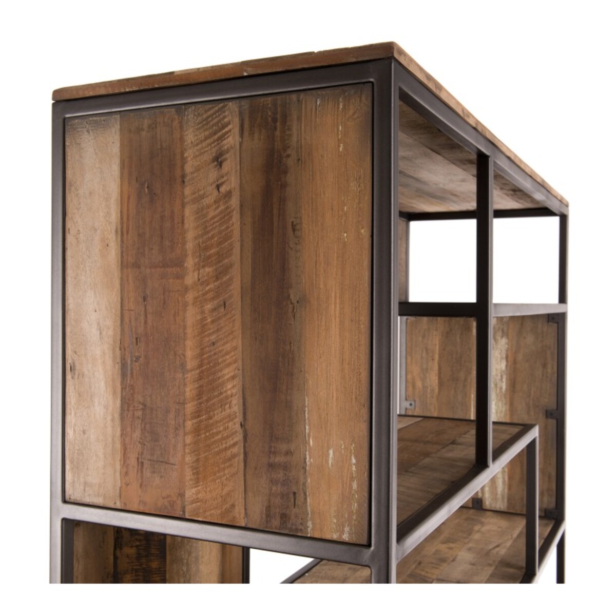 SIXTINE - Bibliothèque marron 6 niveaux 6 open space Teck recyclé Acacia Mahogany recyclé et métal