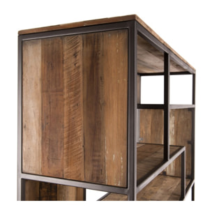 SIXTINE - Bibliothèque marron 6 niveaux 6 open space Teck recyclé Acacia Mahogany recyclé et métal