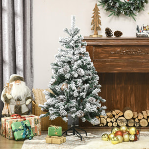 Sapin de Noël artificiel avec 28 pommes de pin arbre de Noël 269 branches enneigées support en acier socle pliable hauteur 120 cm vert