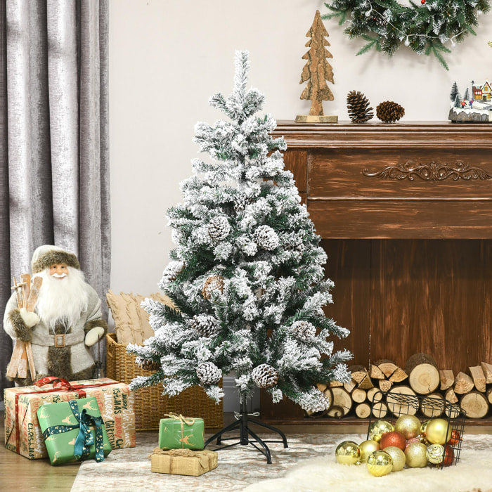 Sapin de Noël artificiel avec 28 pommes de pin arbre de Noël 269 branches enneigées support en acier socle pliable hauteur 120 cm vert