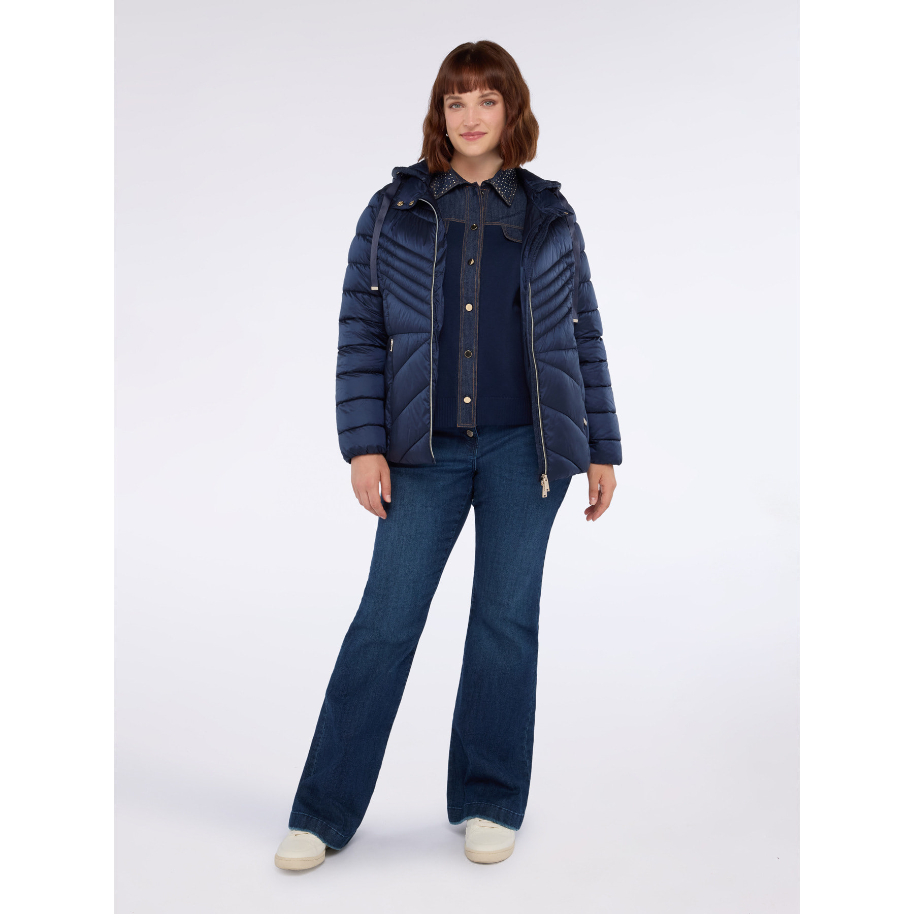 Fiorella Rubino - Plumífero acolchado con diseño chevron y capucha - Azul