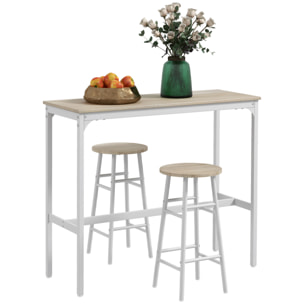 Conjunto de Mesa Alta de Bar con 2 Taburetes Mesa Alta de Cocina con Taburetes Marco de Acero Estilo Industrial Mesa Alta para Comedor Natural y Blanco