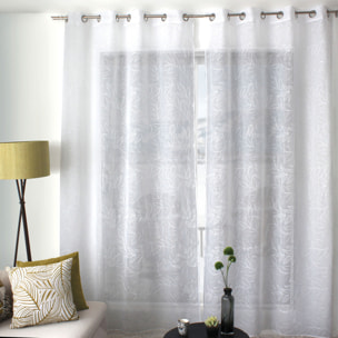 Voilage brodé motif feuillage - Blanc
