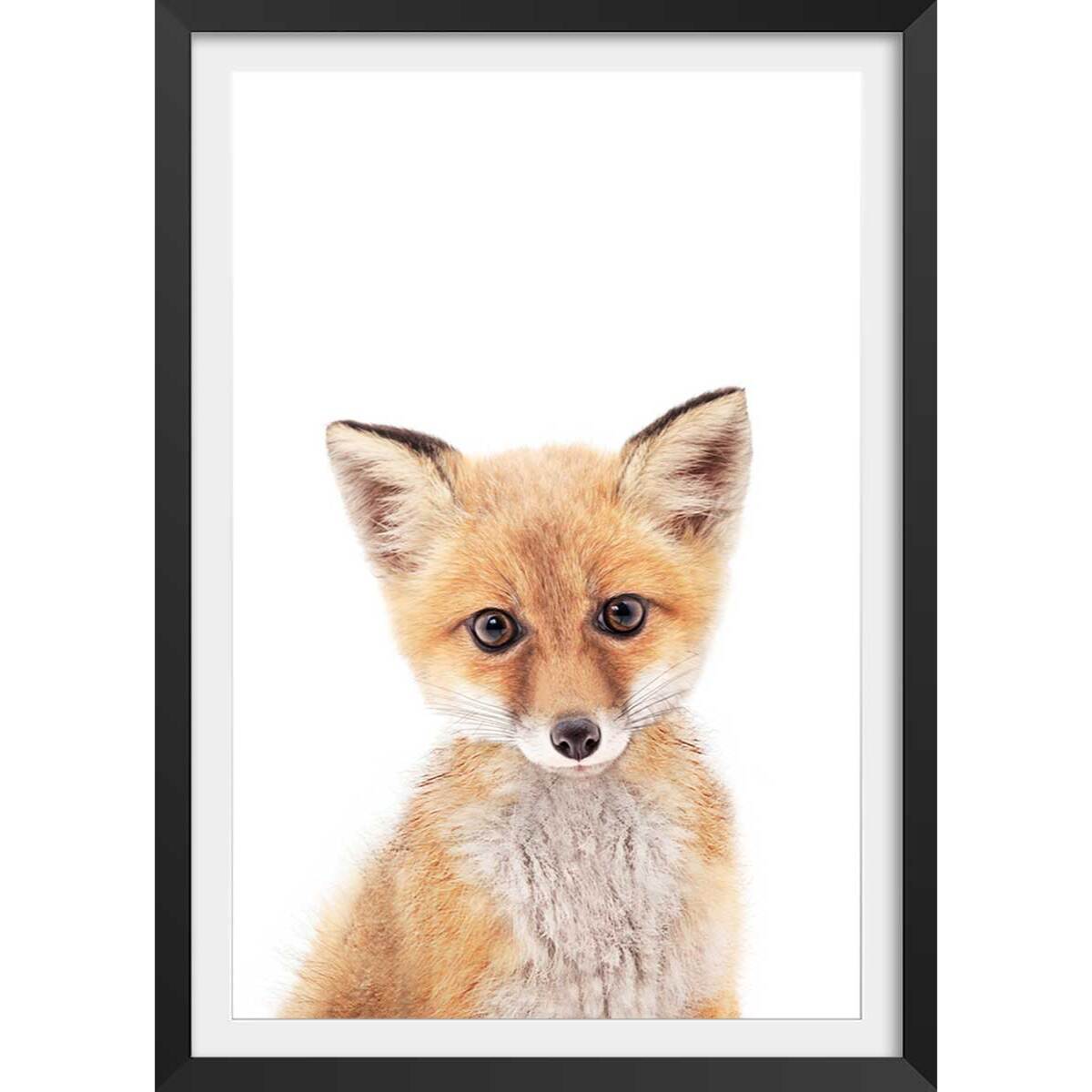 Affiche enfant bébé fox  Affiche + cadre en bois - Noir