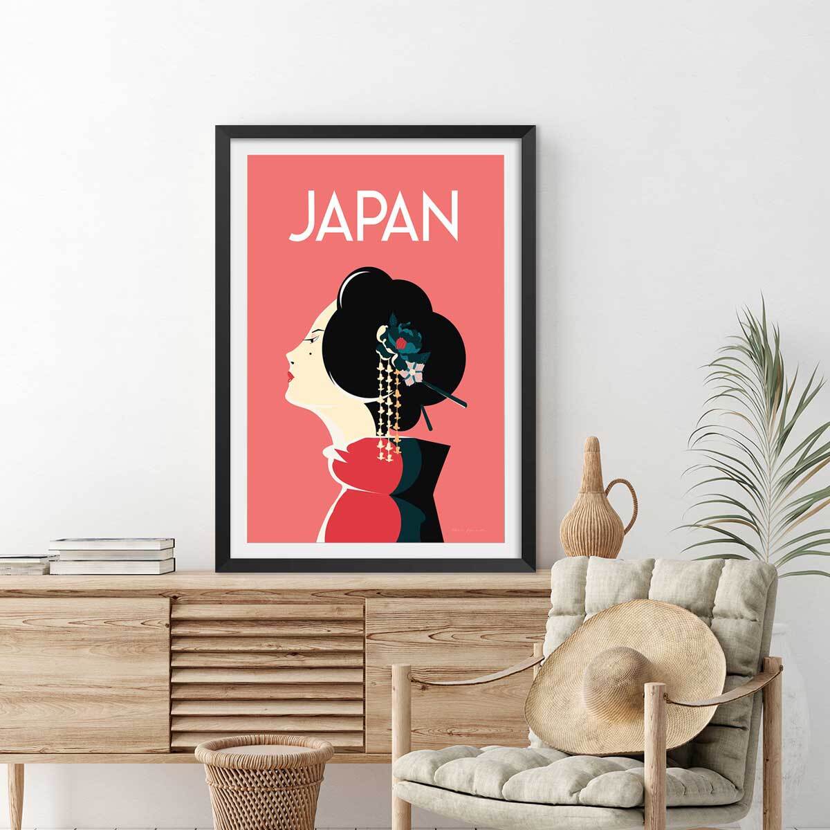 Affiche voyage Japon et tradition Affiche + cadre en bois - Noir