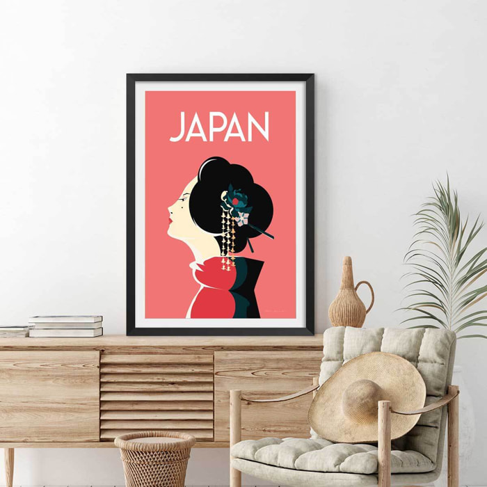 Affiche voyage Japon et tradition Affiche + cadre en bois - Noir